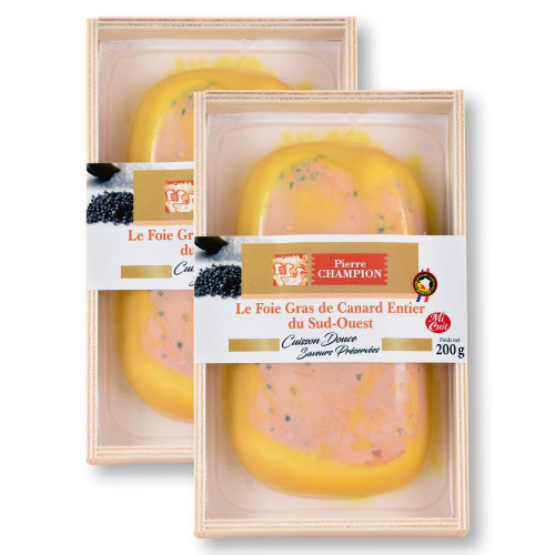 Le Lot de 2 "Foies Gras de Canard Entier du Sud-Ouest Cuisson douce mi cuit", 2 x 200 g - WFQ