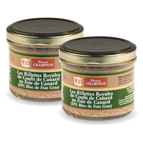 Le Lot de 2 "Les 2 Rillettes Royales de Confit de Canard au Foie de Canard (23 % de Bloc de Foie Gras)", 2 x 90 g - WFQ