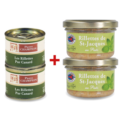 Le Lot de 4 "Les Rillettes de St-Jacques au Pesto - 2 x 90 g + Les Rillettes Pur Canard - 2 x 65 g" - WFQ