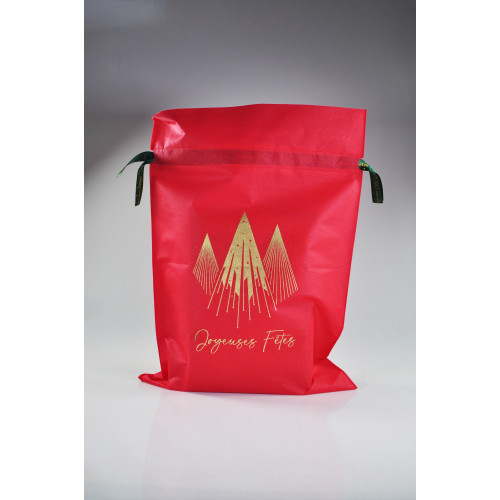 Pochon en Papier Intissé Rouge et Or Décor de Noël