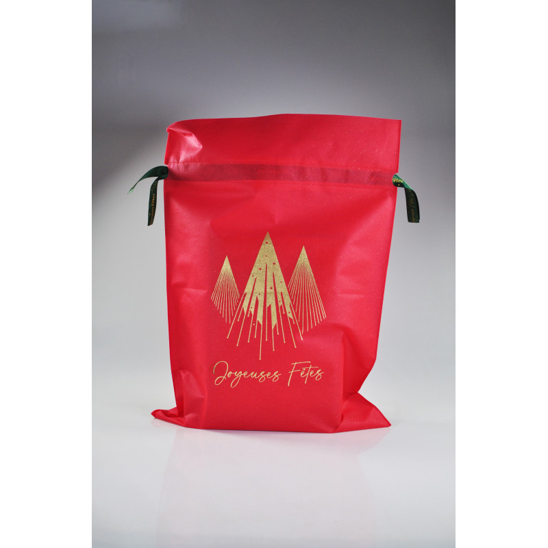 Pochon en Papier Intissé Rouge et Or Décor de Noël