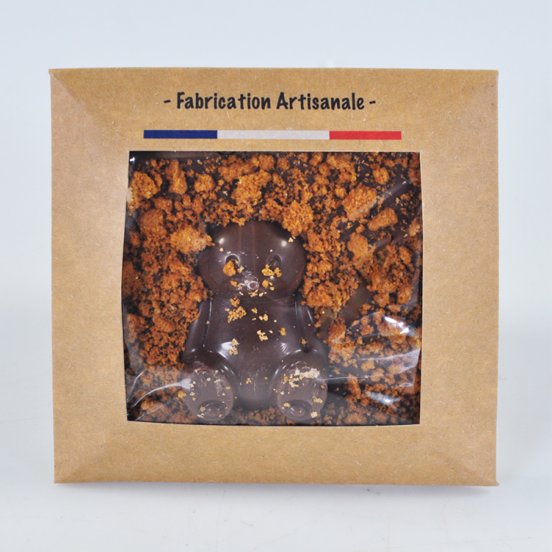 Le Carré Chocolat au Lait au Coeur Ourson avec éclats de Spéculoos, 40g - CAT