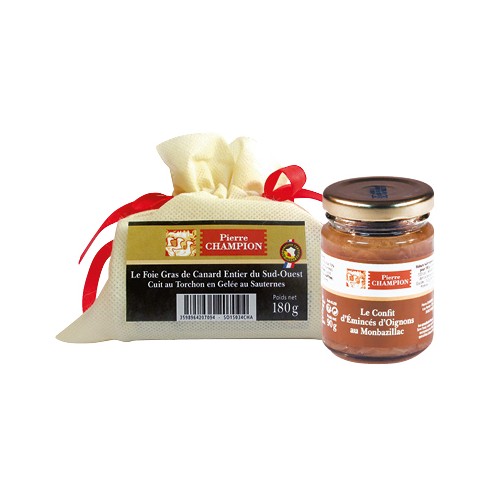 Le Foie Gras de Canard Entier, Cuit au Torchon au Sauternes + le Confit d’Émincés d’Oignons au Monbazillac